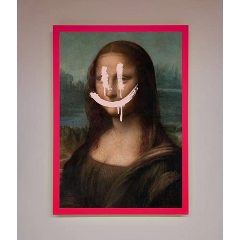 Smiley Mona Framed Poster - B0 (100 x 141 cm) / Neon Pink - Framed Print