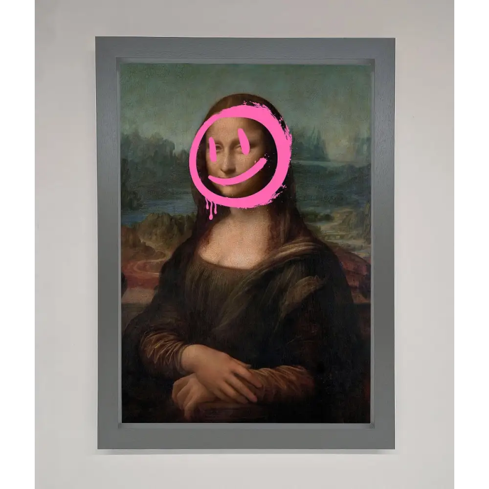 Smiley Mona Lisa Framed Print - A3 (29.7 x 42 cm) / Dark Grey - Framed Print