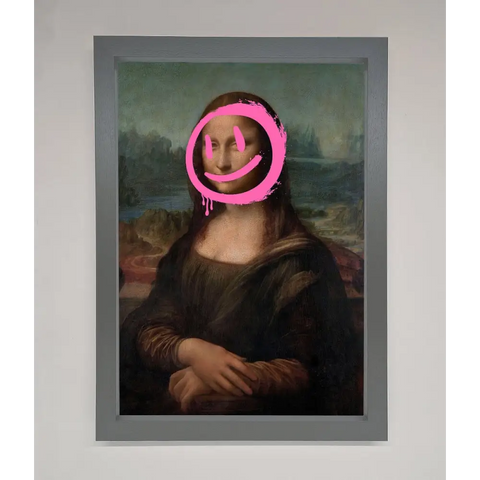 Smiley Mona Lisa Framed Print - A3 (29.7 x 42 cm) / Dark Grey - Framed Print