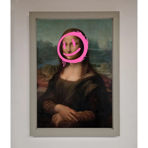 Smiley Mona Lisa Framed Print - A3 (29.7 x 42 cm) / Grey - Framed Print