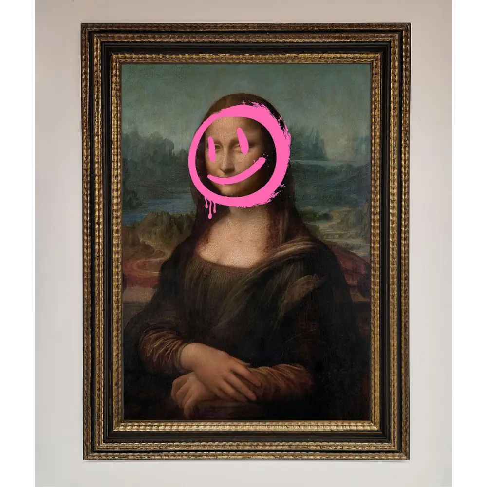 Smiley Mona Lisa Framed Print - A3 (29.7 x 42 cm) / Ornate Gold Black - Framed Print