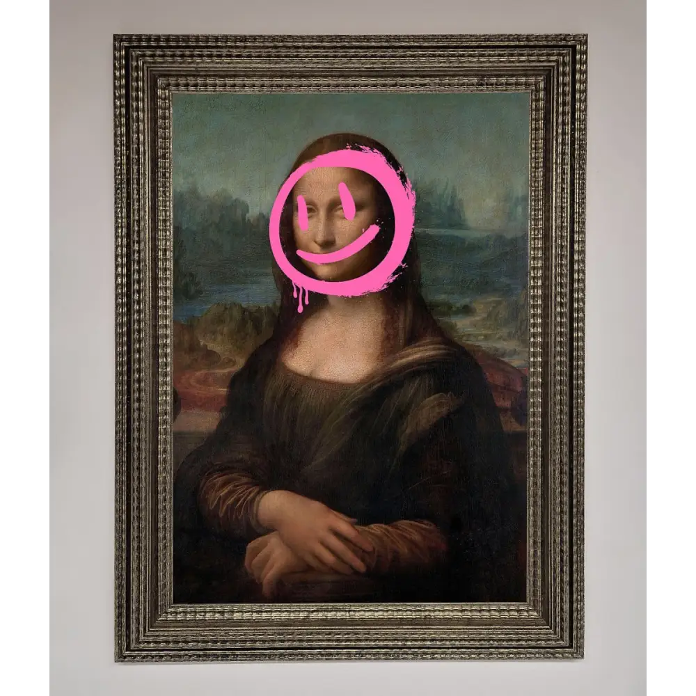 Smiley Mona Lisa Framed Print - A3 (29.7 x 42 cm) / Ornate Silver - Framed Print