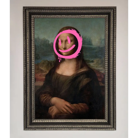 Smiley Mona Lisa Framed Print - A3 (29.7 x 42 cm) / Ornate Silver Black - Framed Print