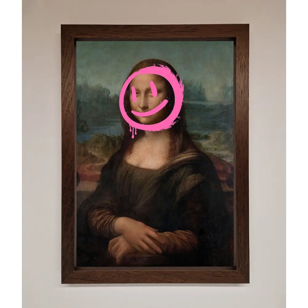 Smiley Mona Lisa Framed Print - A3 (29.7 x 42 cm) / Walnut - Framed Print