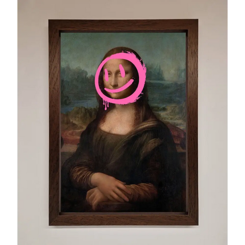 Smiley Mona Lisa Framed Print - A3 (29.7 x 42 cm) / Walnut - Framed Print