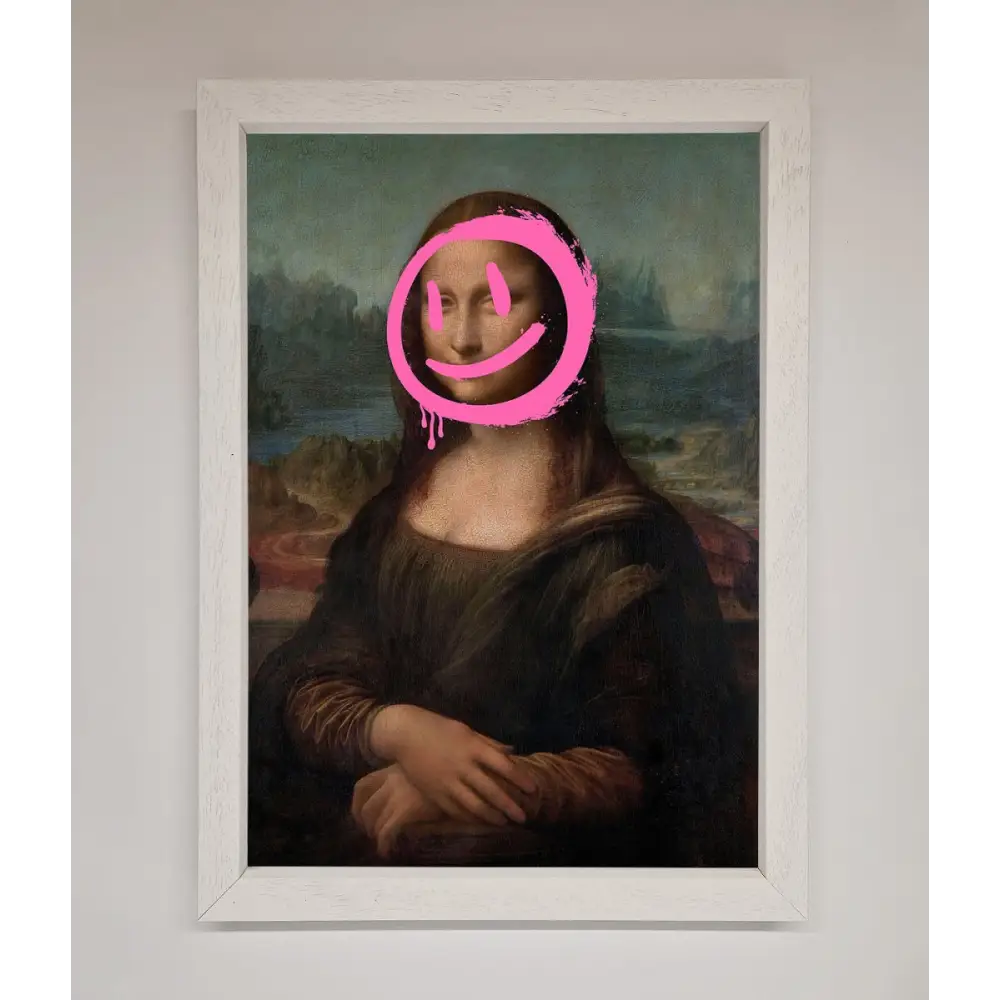 Smiley Mona Lisa Framed Print - A3 (29.7 x 42 cm) / White - Framed Print