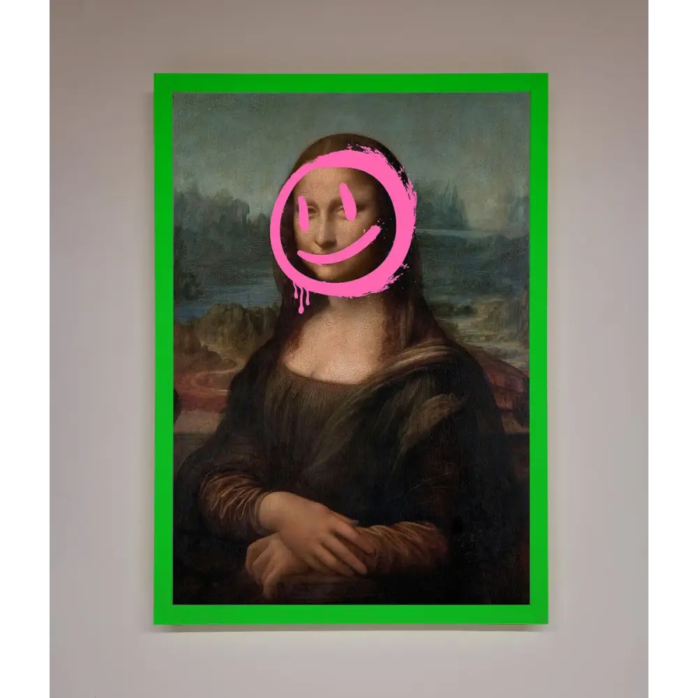 Smiley Mona Lisa Framed Print - B0 (100 x 141 cm) / Neon Dark Green - Framed Print