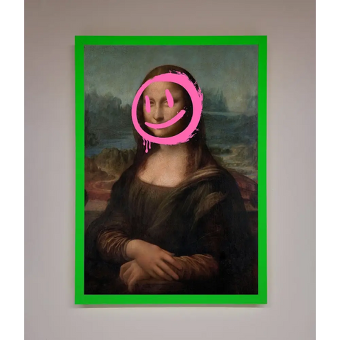 Smiley Mona Lisa Framed Print - B0 (100 x 141 cm) / Neon Dark Green - Framed Print
