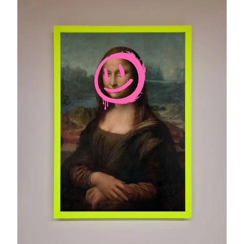 Smiley Mona Lisa Framed Print - B0 (100 x 141 cm) / Neon Green - Framed Print
