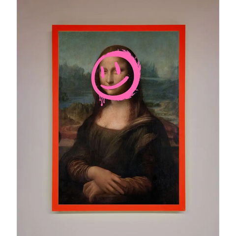 Smiley Mona Lisa Framed Print - B0 (100 x 141 cm) / Neon Red - Framed Print