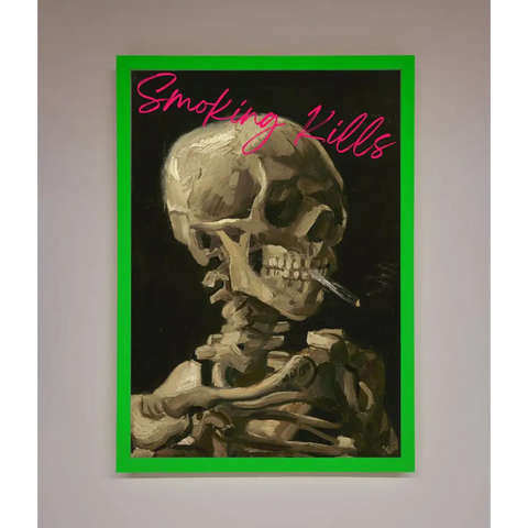 Smoking Kills Framed Wall Art - B0 (100 x 141 cm) / Neon Dark Green - Framed Print