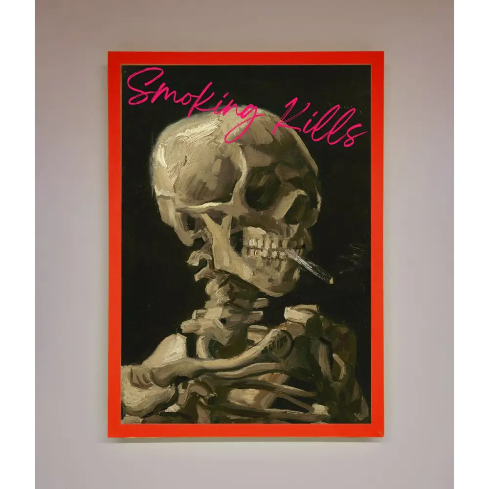 Smoking Kills Framed Wall Art - B0 (100 x 141 cm) / Neon Red - Framed Print