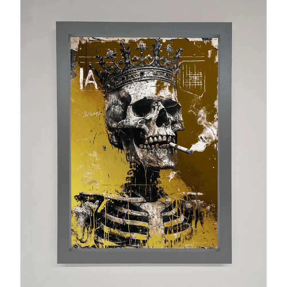 Smoking King Skull Foil Print - A3 (29.7 x 42 cm) / Dark Grey - Framed Print