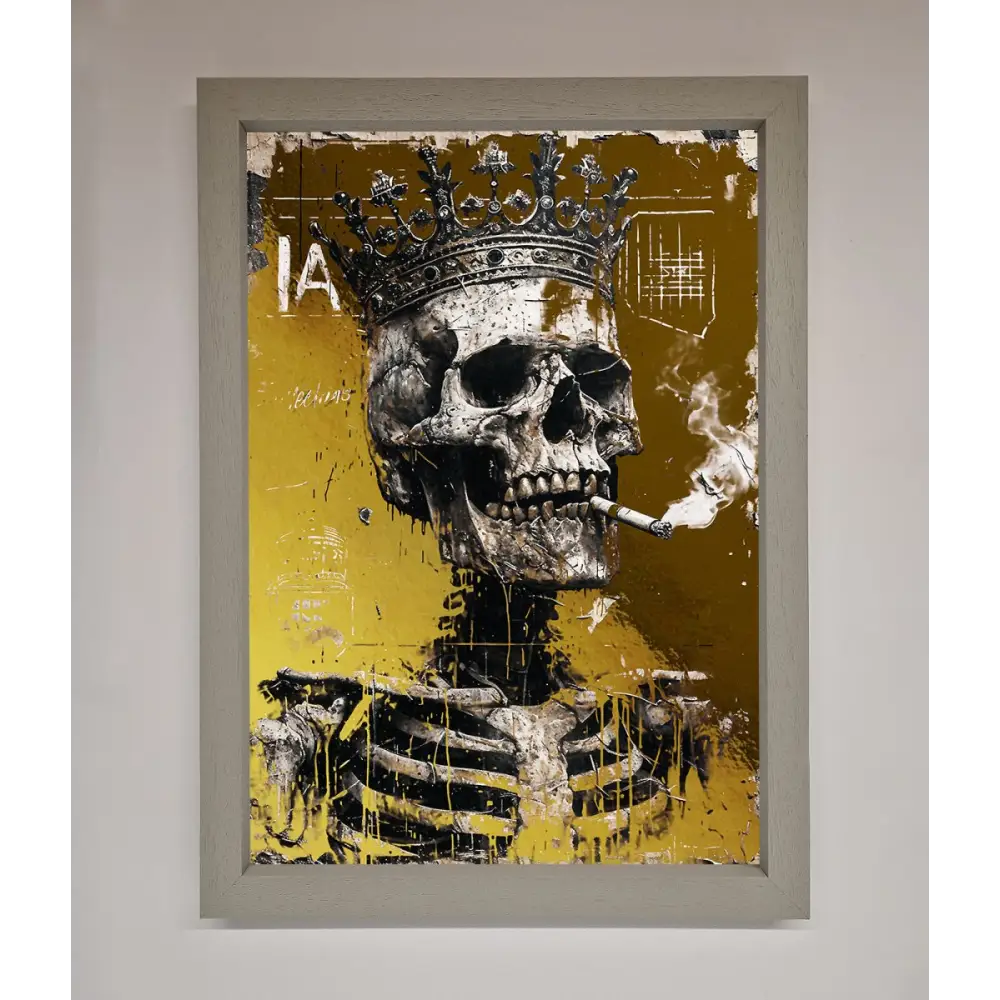 Smoking King Skull Foil Print - A3 (29.7 x 42 cm) / Grey - Framed Print