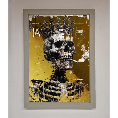 Smoking King Skull Foil Print - A3 (29.7 x 42 cm) / Grey - Framed Print