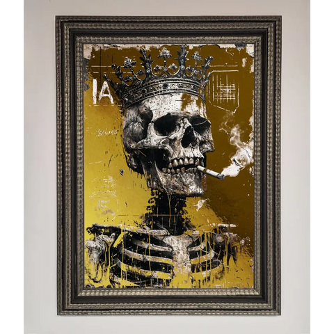 Smoking King Skull Foil Print - A3 (29.7 x 42 cm) / Ornate Silver Black - Framed Print