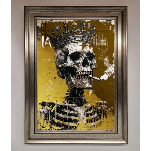Smoking King Skull Foil Print - A3 (29.7 x 42 cm) / Silver - Framed Print