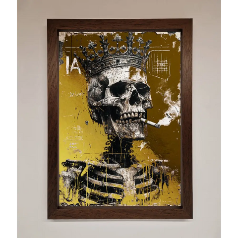 Smoking King Skull Foil Print - A3 (29.7 x 42 cm) / Walnut - Framed Print