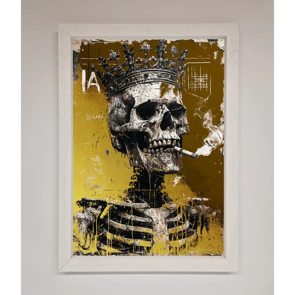 Smoking King Skull Foil Print - A3 (29.7 x 42 cm) / White - Framed Print