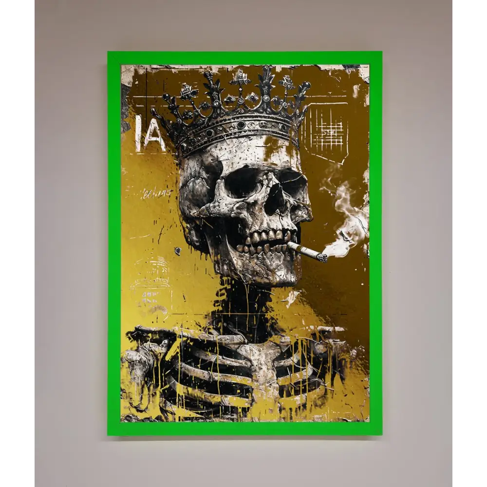 Smoking King Skull Foil Print - B0 (100 x 141 cm) / Neon Dark Green - Framed Print