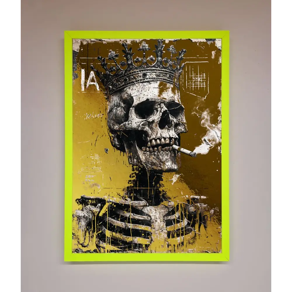 Smoking King Skull Foil Print - B0 (100 x 141 cm) / Neon Green - Framed Print