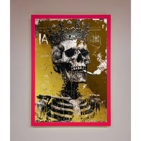 Smoking King Skull Foil Print - B0 (100 x 141 cm) / Neon Pink - Framed Print