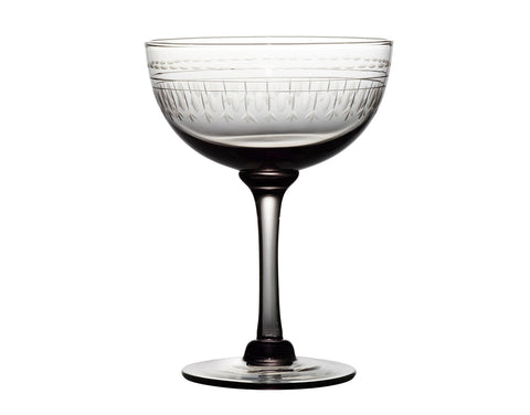 four smoky crystal champagne saucers with ovals design