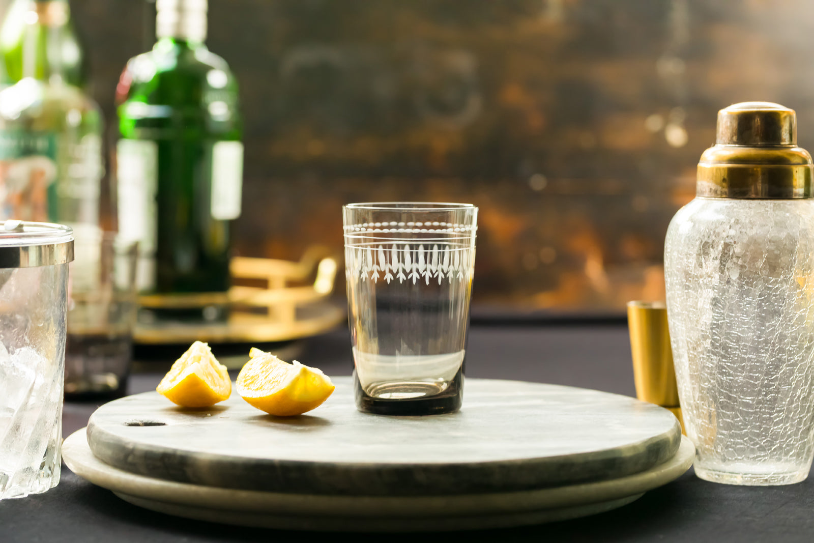 four smoky crystal tumblers with ovals design