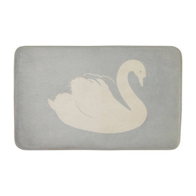 Gray bath mat with soft cream swan silhouette perfect for adding cozy style to your bathroom floor