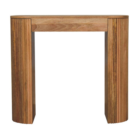 Soba straight console table with light brown wood, vertical fluted legs, and a smooth top surface