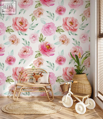 A charming white children’s tricycle with woven basket and wooden handlebars in a living space with traditional paper