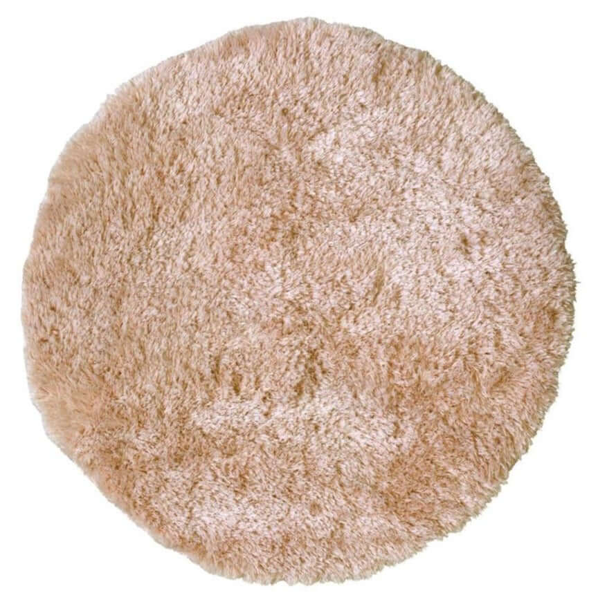 Soft washable beige circular shaggy rug with plush fluffy texture perfect for cozy living spaces