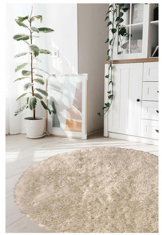 Soft washable beige shaggy rug with fluffy texture perfect for cozy home decor and easy cleaning