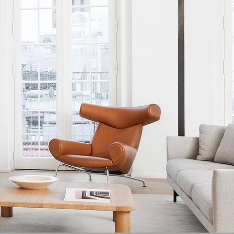 Ox Horns Armchair, Genuine Leather, Brown