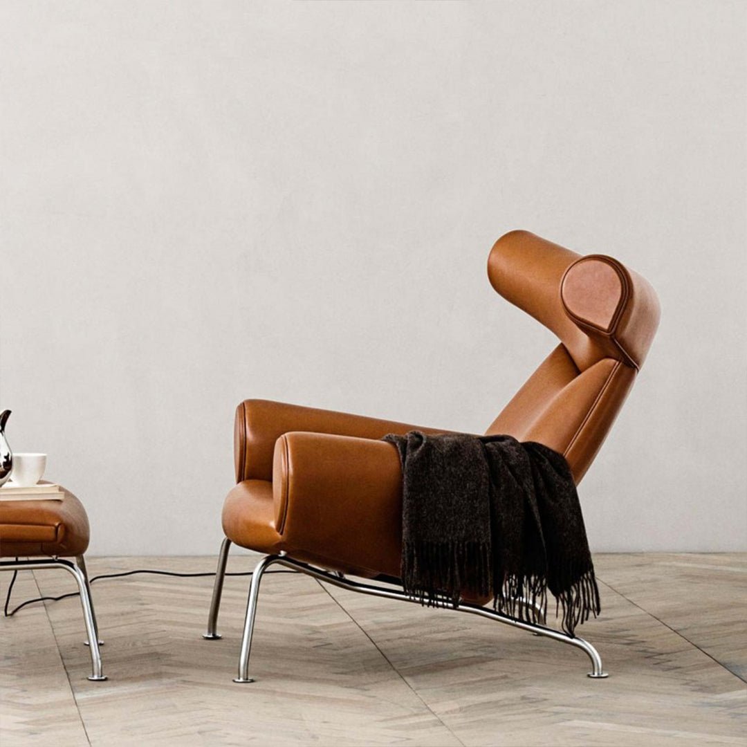 Ox Horns Armchair, Genuine Leather, Brown