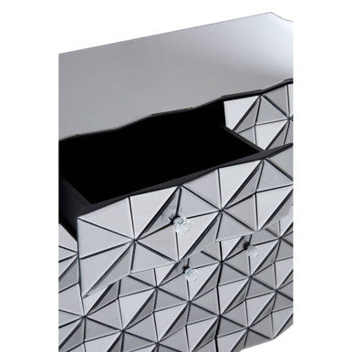 Soho silver finish cabinet with sleek geometric patterned silver finish cabinet and triangular facets design