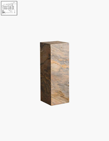 Solara plinth side table made of rectangular brazilian quartzite stone with beige brown and subtle gray veining