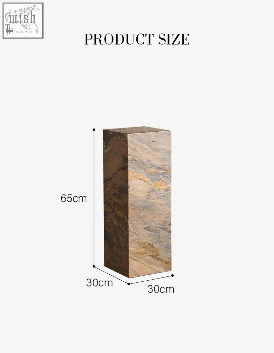 Solara plinth side table with a tall rectangular shape in swirling brown and beige brazilian quartzite stone finish