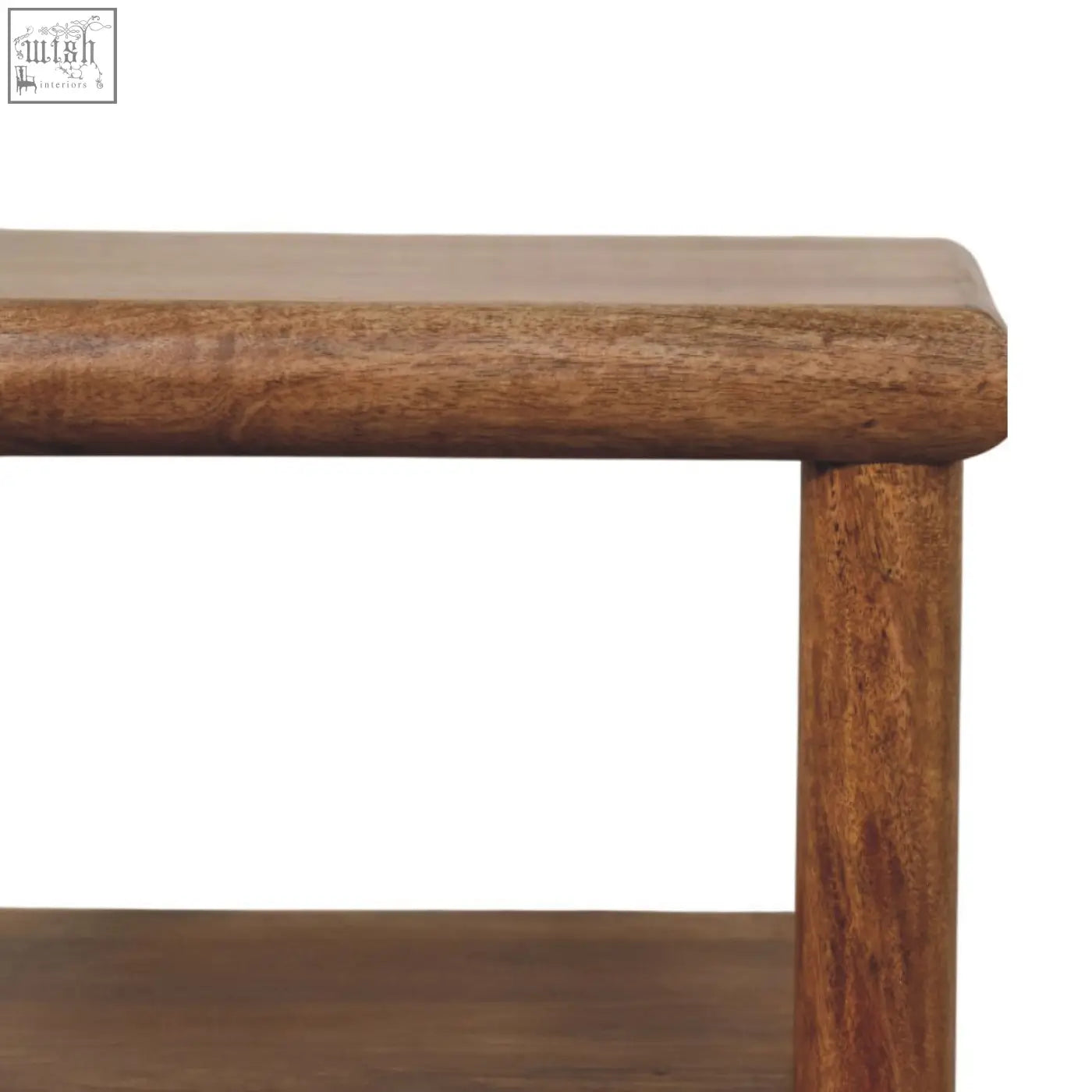 Solara rattan bedside table warm brown wooden leg with smooth rounded edge and natural wood grain visible