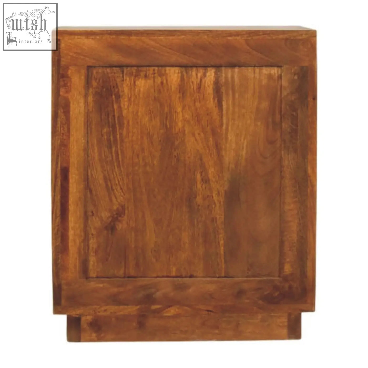 Solid wood curved ribbed bedside with drawer in rich amber finish and visible grain patterns made of oak and mango wood