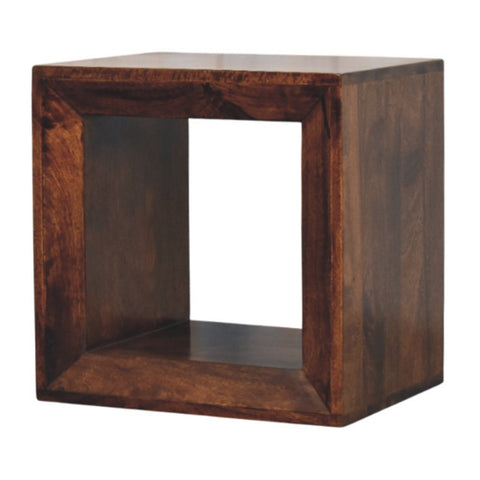 Dark brown solis open california walnut side table with hollow center and visible wood grain wall-mounted accent piece