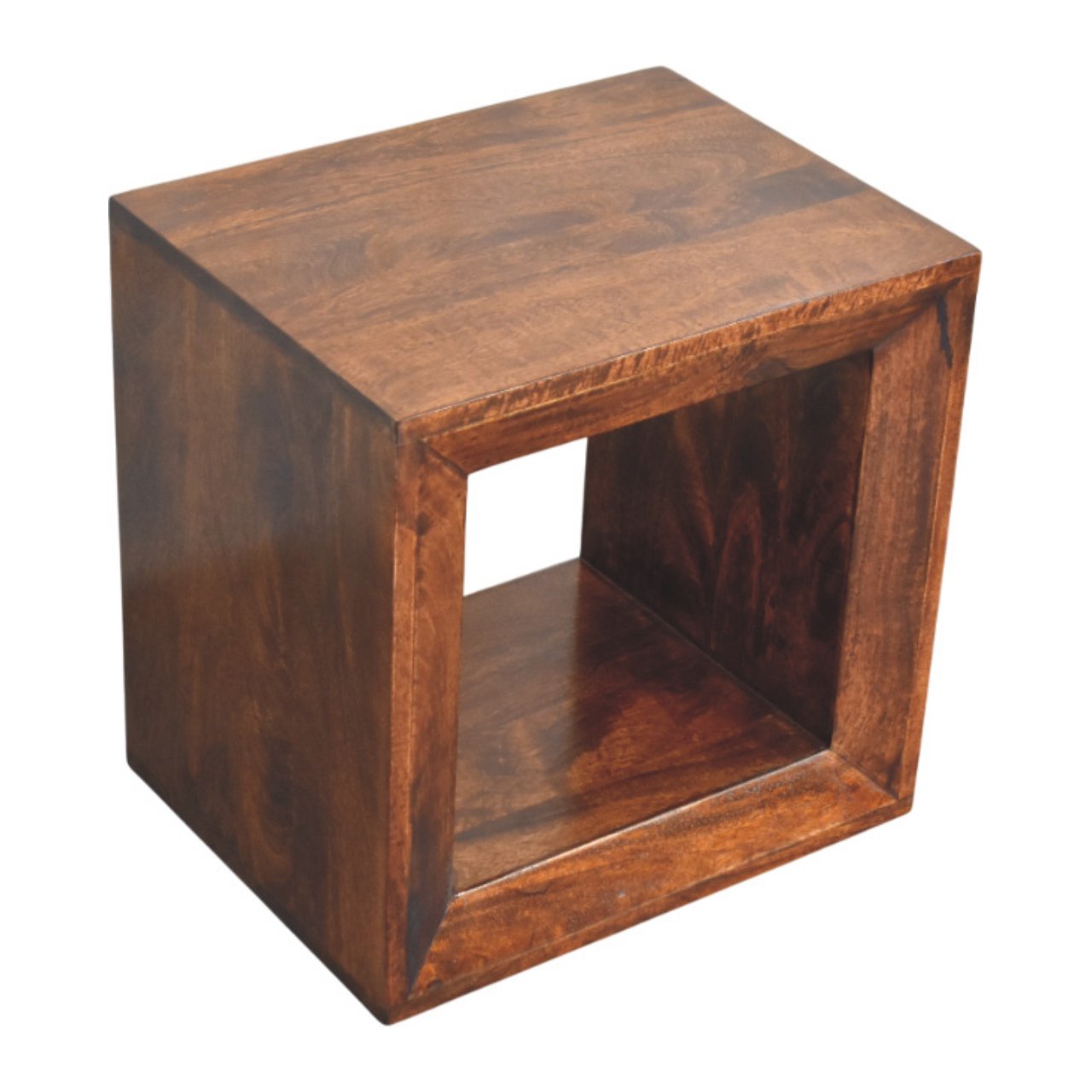 Rustic brown wood solis open california walnut side table with square open center wall-mounted accent piece