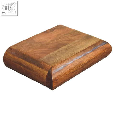 Rectangular solis wall mounted bedside table with rounded edges made of natural mango wood and polished finish