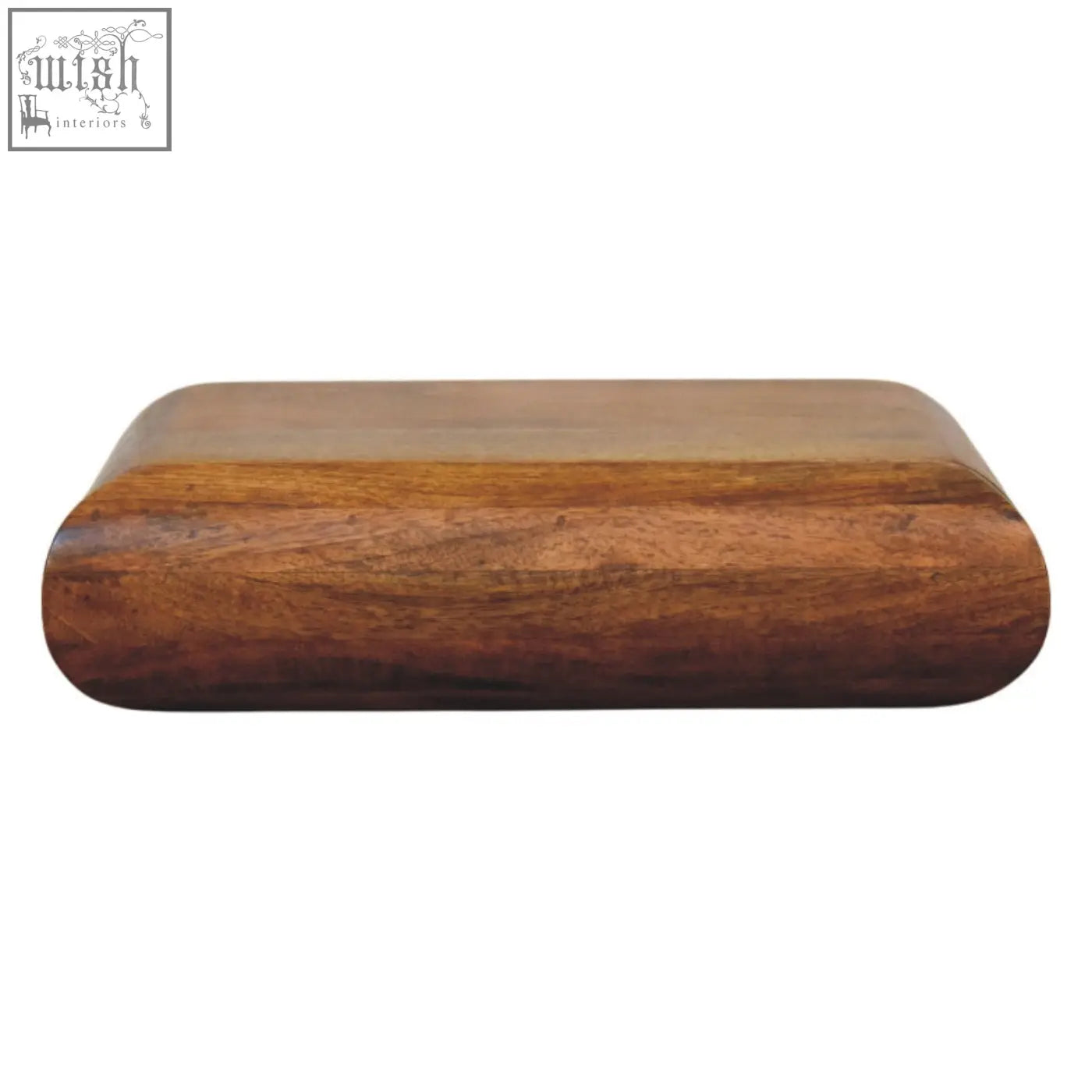 A sleek solis wall mounted bedside table made of natural mango wood with rich brown tones and a smooth finish