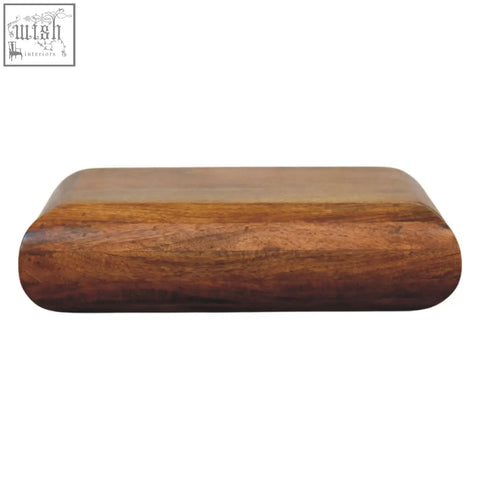 A sleek solis wall mounted bedside table made of natural mango wood with rich brown tones and a smooth finish