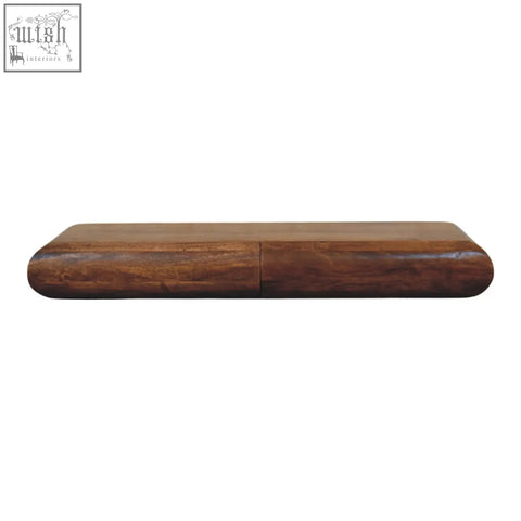 A sleek dark brown solis wall-mounted console chest of drawers made from natural mango wood with rounded ends and subtle grain