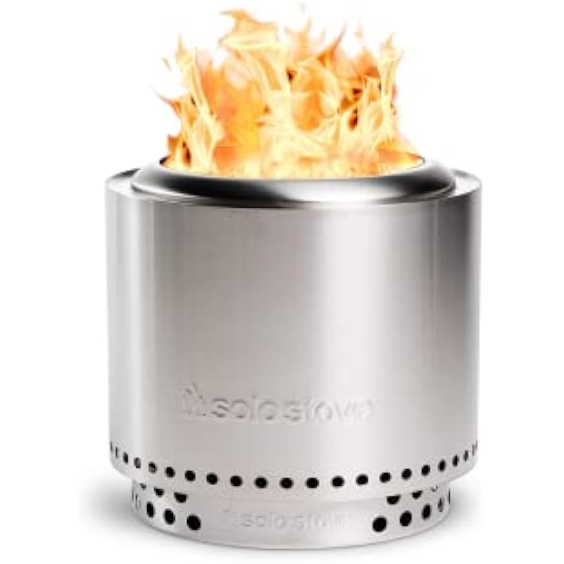 A sleek stainless steel solo stove ranger fire pit with a modern perforated base great for camping stove use