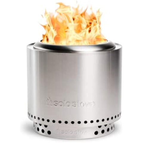 A sleek stainless steel solo stove ranger fire pit with a modern perforated base great for camping stove use