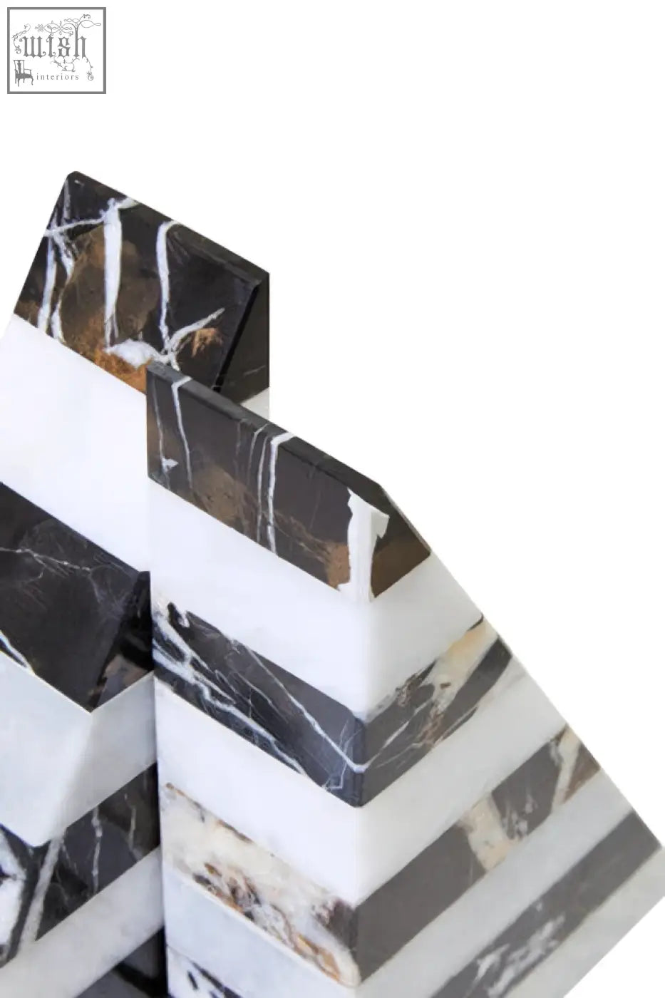Soma set of two black and white striped marble bookends with sleek modern design for stylish shelf support