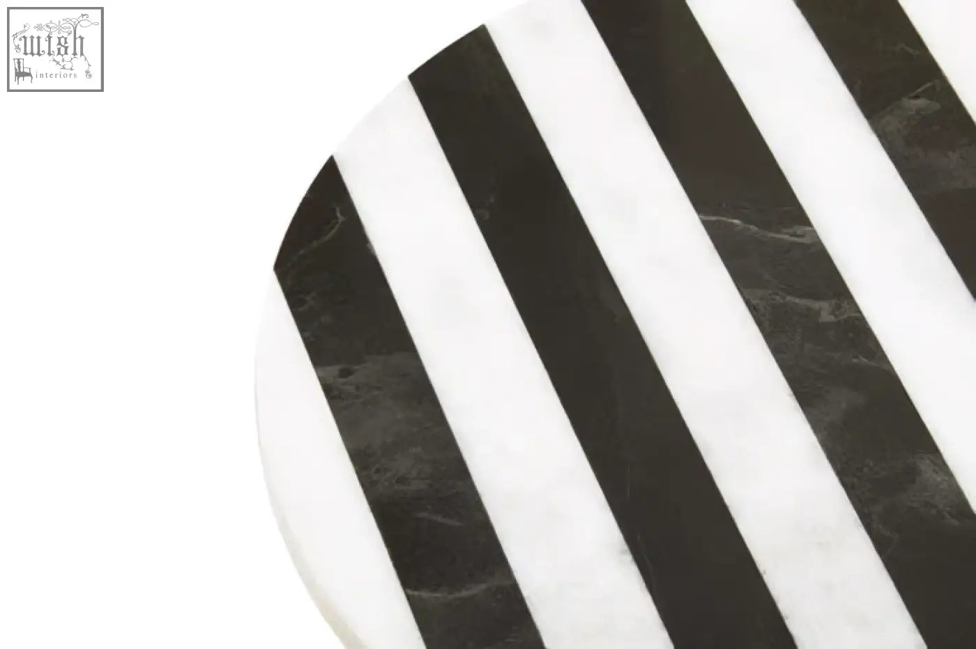 Soma small black and white marble round cake stand with bold black and white vertical stripes on white marble round tray